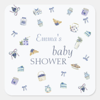 Blueberry Dessert Baby Shower Watercolor  Square Sticker