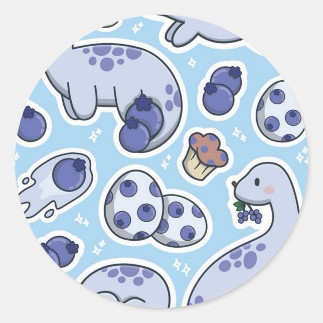 Blueberry dinosaur  classic round sticker (Front)