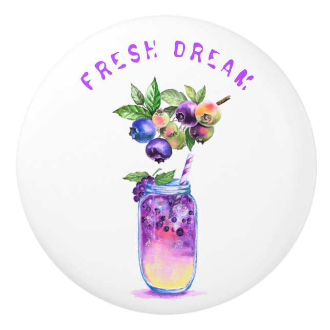 Blueberry Drink Ceramic Knob - Custom Text (Front)