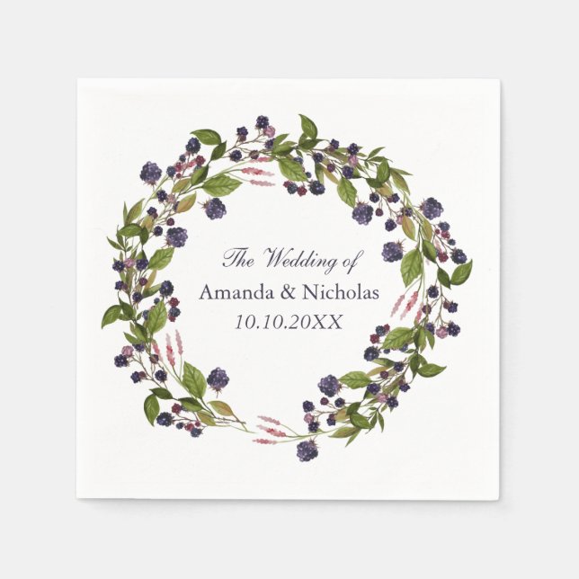 Blueberry  | fall wreath  wedding personalized napkin (Front)