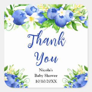 Blueberry Floral Baby Shower Thank You Square Sticker