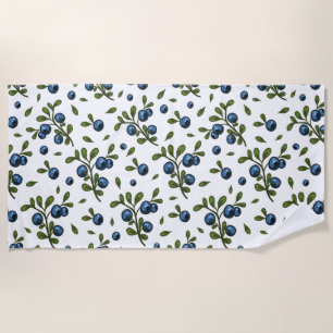 Blueberry Fruit Bunches and Leaves Beach Towel