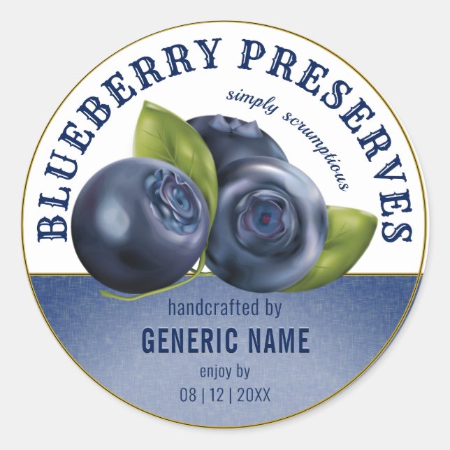 Blueberry Fruit | Jam Jar Canning Classic Round Sticker (Front)