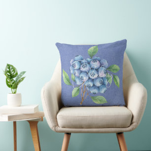 Blueberry Fruit on Blue Throw Pillow