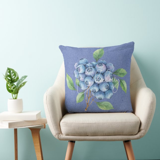 Blueberry Fruit on Blue  Throw Pillow (Chair)