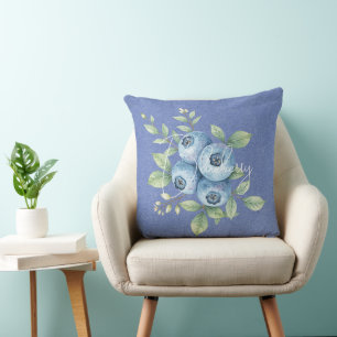 Blueberry Fruit on Blue Throw Pillow