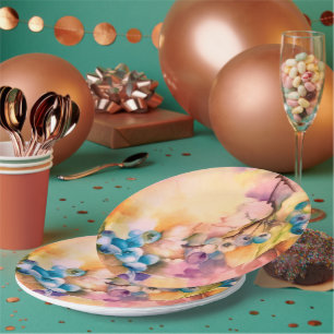 Blueberry Fruit Pattern — Hand-Painted Berries Paper Plate