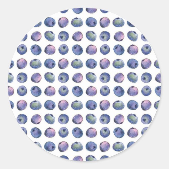 Blueberry Fruit Watercolor Geometric Illustration Classic Round Sticker (Front)