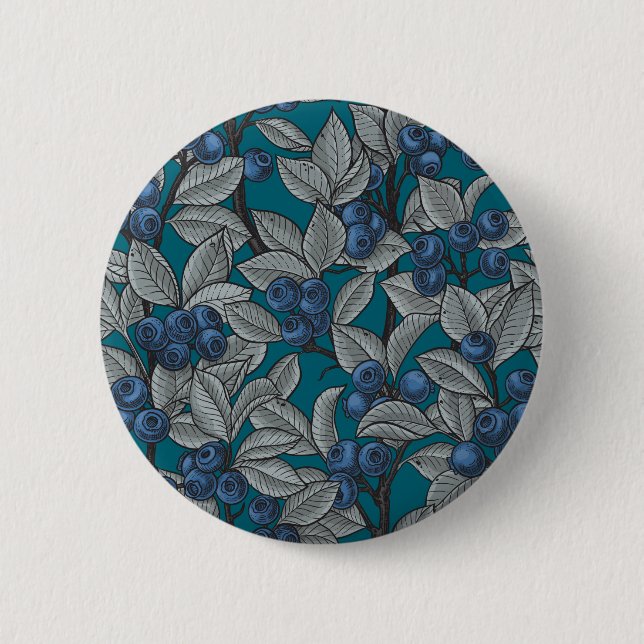 Blueberry garden, blue and grey 2 inch round button (Front)