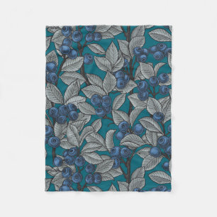 Blueberry garden, blue and grey fleece blanket