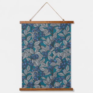 Blueberry garden, blue and grey hanging tapestry
