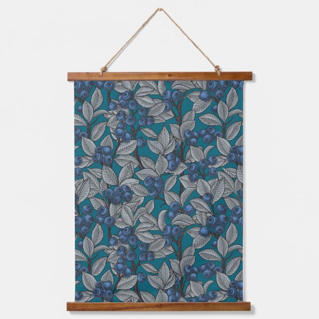 Blueberry garden, blue and grey hanging tapestry (Front)