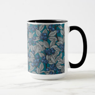 Blueberry garden, blue and grey mug