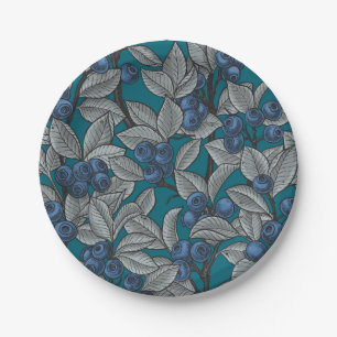 Blueberry garden, blue and grey paper plate