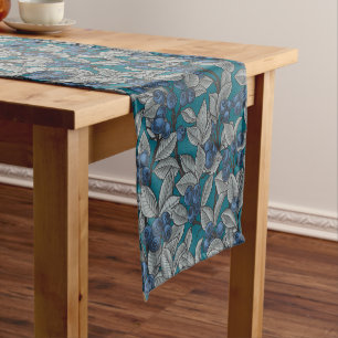 Blueberry garden, blue and grey short table runner