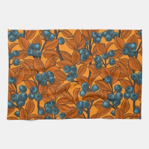 Blueberry garden, blue and orange kitchen towel