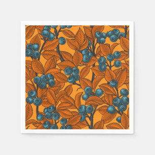 Blueberry garden, blue and orange napkin