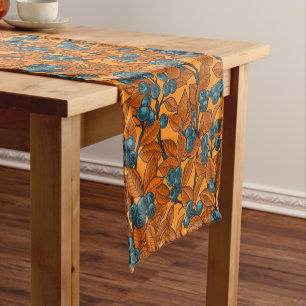 Blueberry garden, blue and orange short table runner