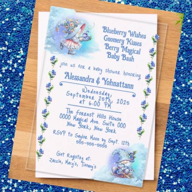 Blueberry Gnomes Baby shower Acrylique Invitation (Créateur téléchargé)