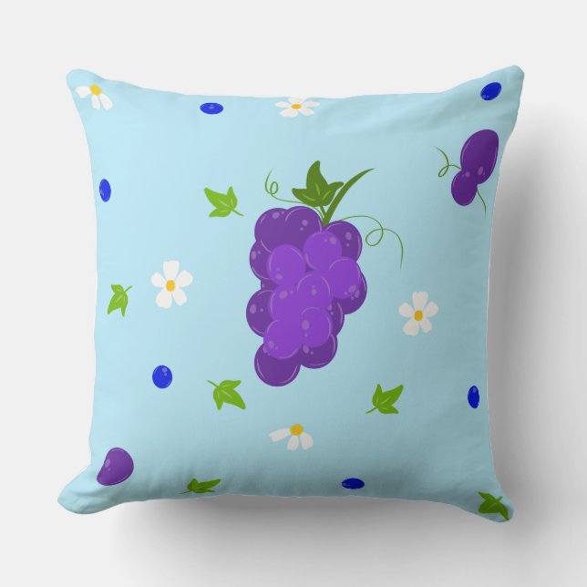 Blueberry & Grape Floral Garden Pattern Throw Pillow (Front)