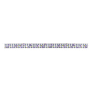 Blueberry Grey Blue Gingham Satin Ribbon