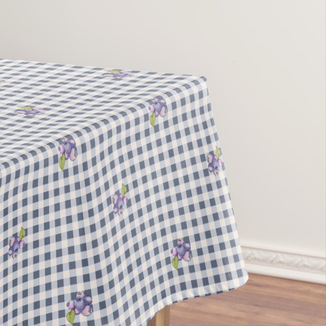Blueberry Grey Blue Gingham Tablecloth (In Situ)