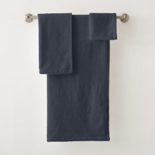Blueberry Indigo Solid Colour Print, Blue Black Bath Towel Set
