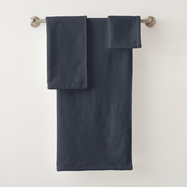 Blueberry Indigo Solid Colour Print, Blue Black Bath Towel Set (Insitu)