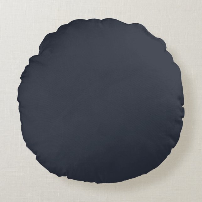 Blueberry Indigo Solid Colour Print, Blue Black Round Pillow (Front)