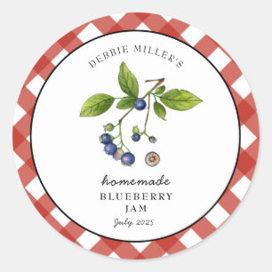 Blueberry Jam Gingham Jam. Jar Classic Round Sticker