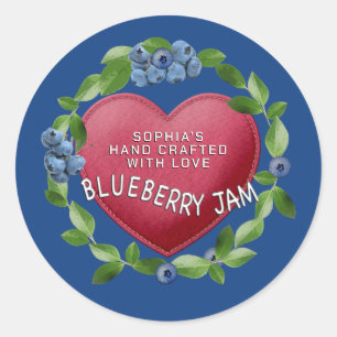 BLUEBERRY JAM HANDCRAFTED WITH LOVE HEART CLASSIC ROUND STICKER