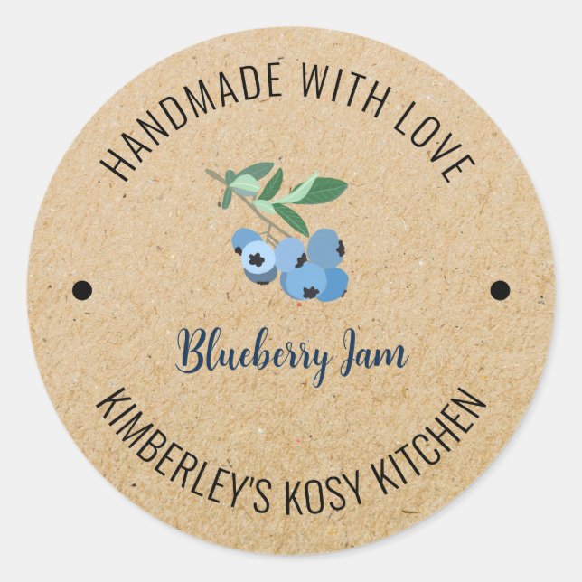 Blueberry Jam Handmade with Love Kraft Classic Round Sticker (Front)