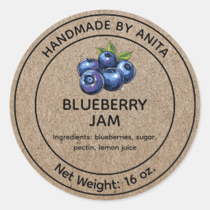 Blueberry Jam Jelly Jar Label Kraft Paper Style