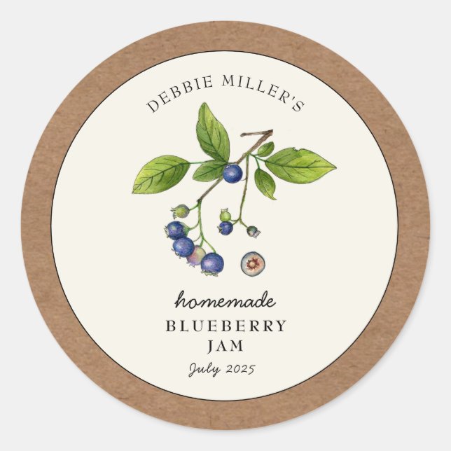 Blueberry Jam Kraft Paper border Classic Round Sticker (Front)
