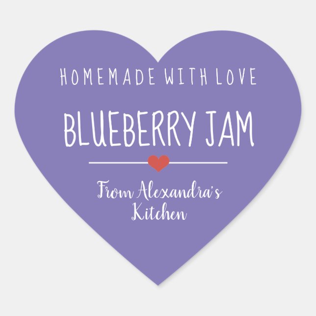 Blueberry jam purple homemade with love  heart sticker (Front)