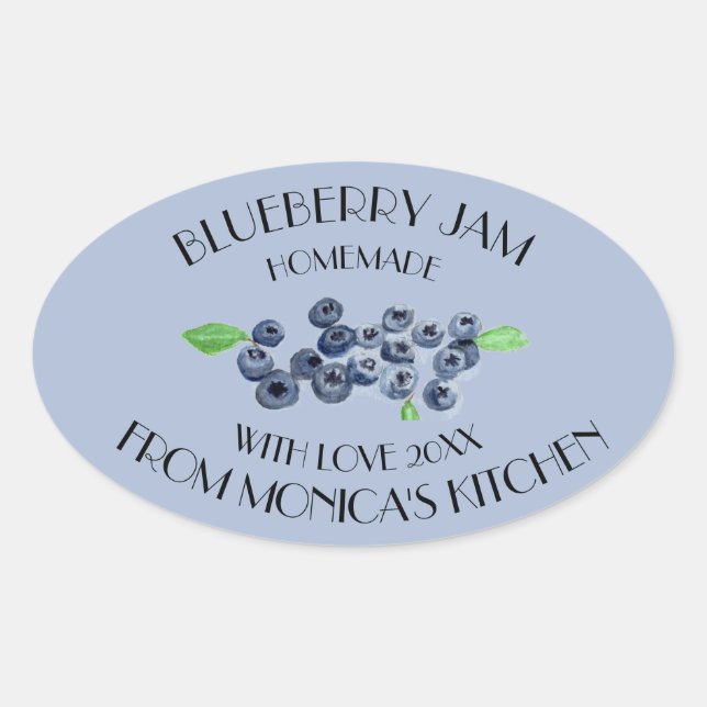 Blueberry Jam Watercolor Fruit Kitchen Oval Sticker (Front)