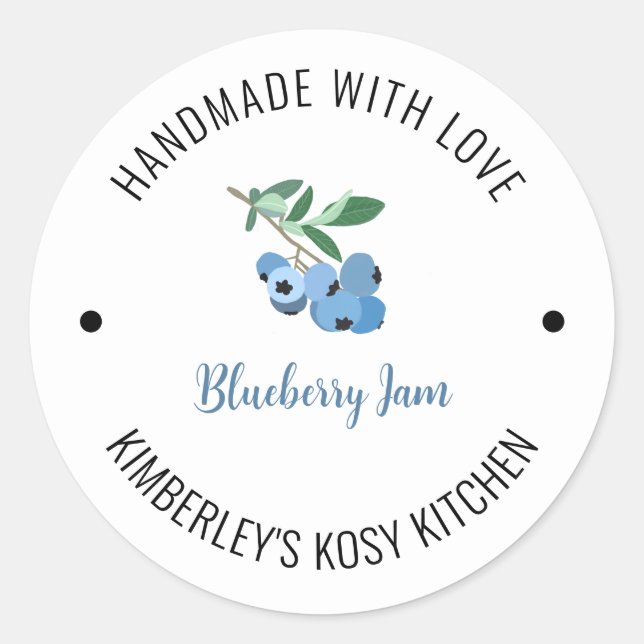 Blueberry Jam Watercolor Handmade with Love  Classic Round Sticker (Front)