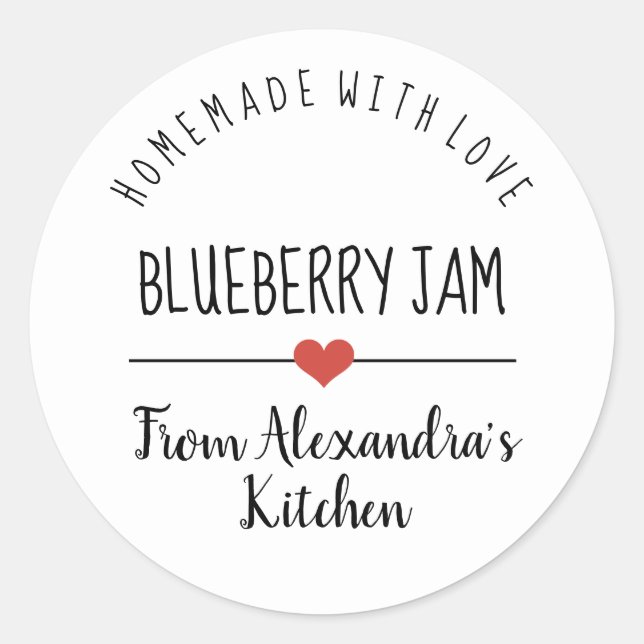 Blueberry jam white homemade with love classic round sticker (Front)