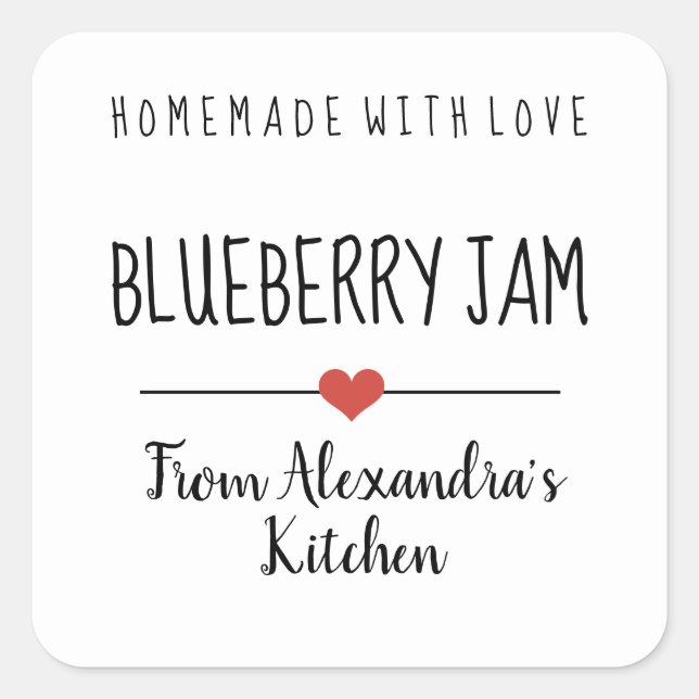 Blueberry jam white homemade with love  square sticker (Front)