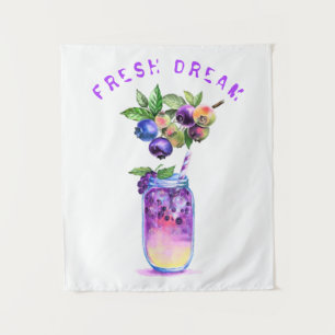 Blueberry Juice Cool Drink Fruits Tapestry