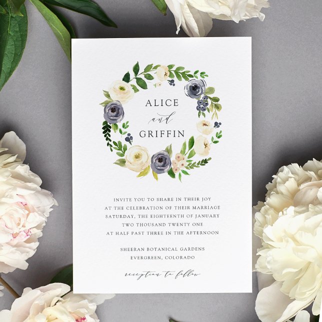 Blueberry Lane Wreath Wedding Invitation (Creator Uploaded)