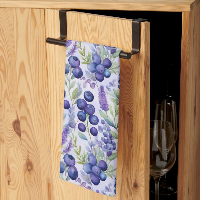 Blueberry Lavender Garden – Watercolor Floral Kitchen Towel (Thirds Fold)