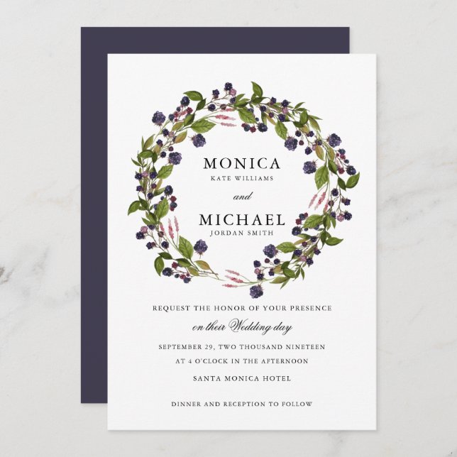 Blueberry | Modern botanical wedding Invitation (Front/Back)