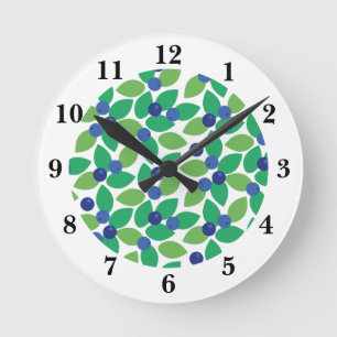 Blueberry Modern Elegant Pattern Green Purple. Lar Round Clock
