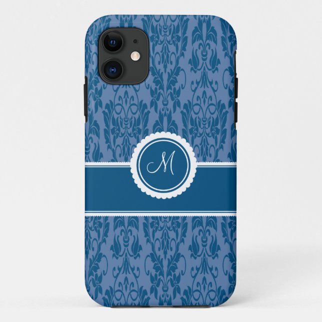 Blueberry Monogrammed Damask iPhone 5 Case (Back)