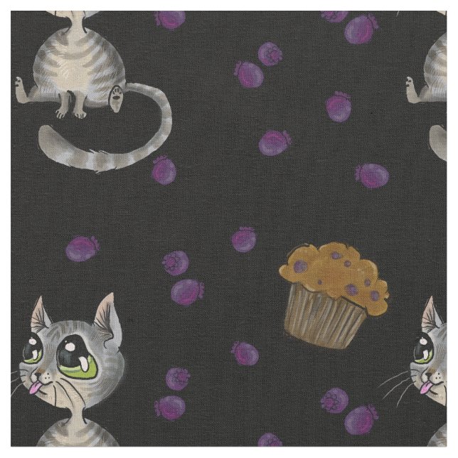 Blueberry Muffin Bloop Kitty Motif Tissu foncé (Fermer)