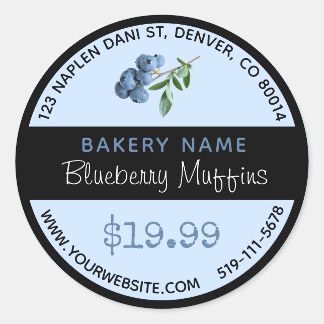 Blueberry Muffins Bakery Round Sticker (Front)
