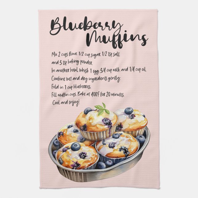 Blueberry Muffins Baking Recipe Kitchen Towel (Vertical)