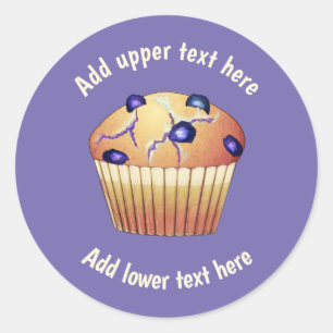 Blueberry Muffins in Liners - Add Text to Purple Classic Round Sticker