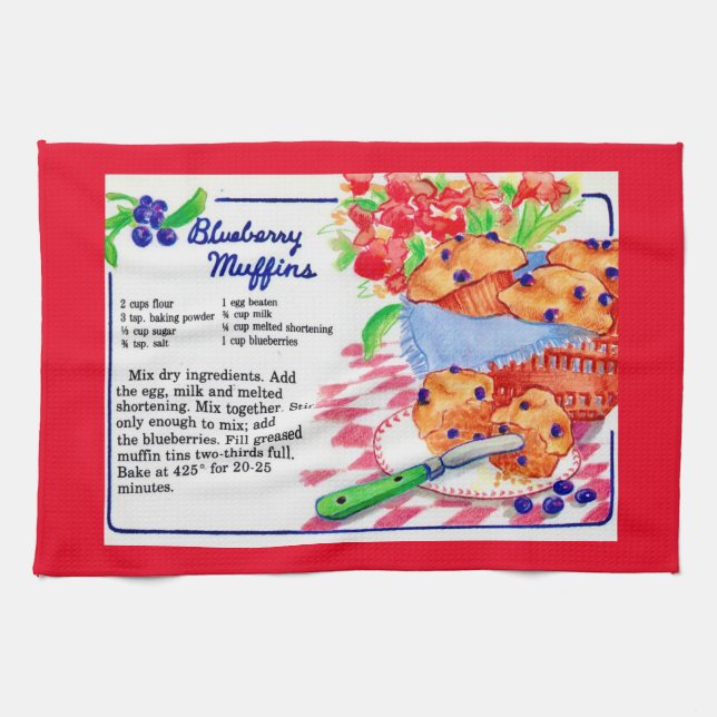 Blueberry Muffins Recipe Kitchen Towel (Horizontal)